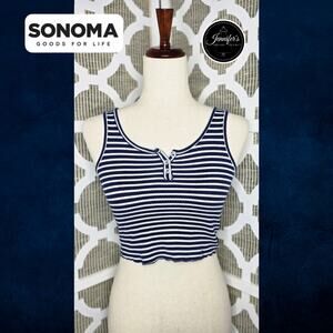 SO Juniors Blue and White Striped Henley Tank Top Size XS